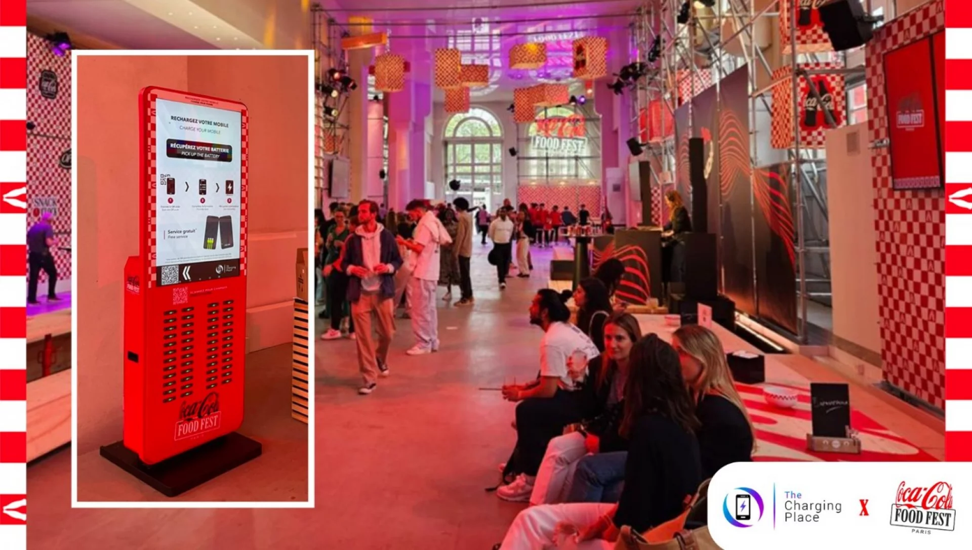 Une borne de batteries externes The Charging Place en libre-service au Coca-Cola Food Fest.