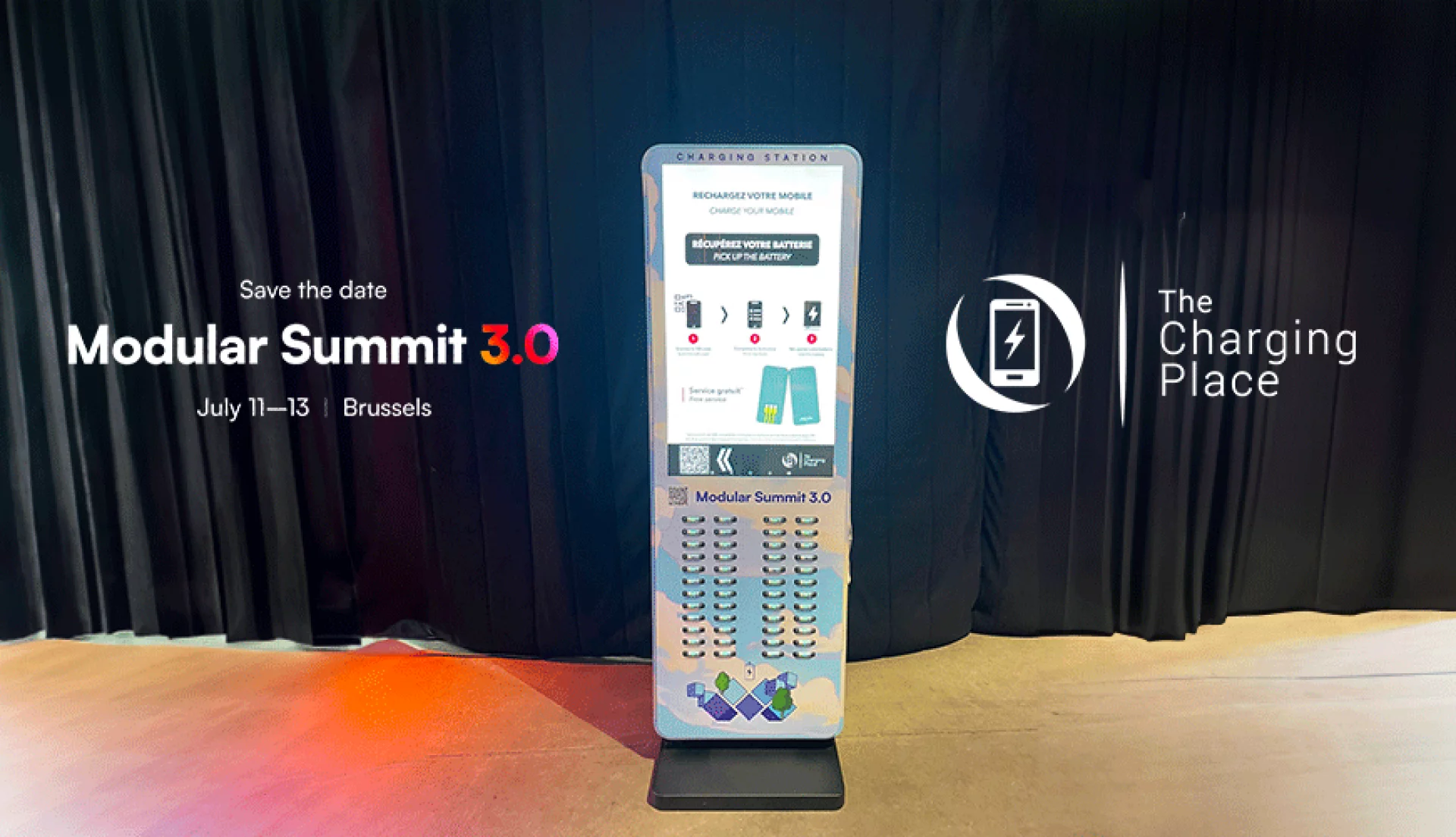 Borne de chargement téléphone pour l'événementiel : Le Modular Summit 3.0